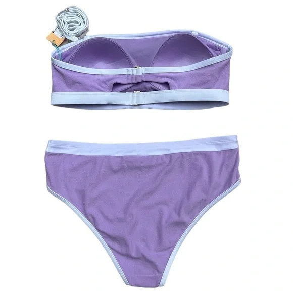 Kona Sol Purple Terry Cloth Bandeau Bikini Set High Waist 14W - Picture 4 of 12